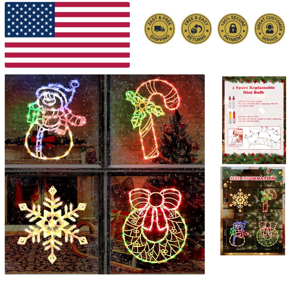 4 Pack Christmas Window Silhouette Lights Decorations, Lighted Wreath, Candy ...