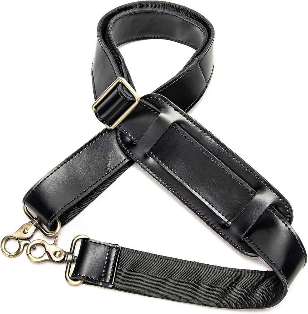 Full Grain Leather Bag Strap Replacement - Adjustable Shoulder Black