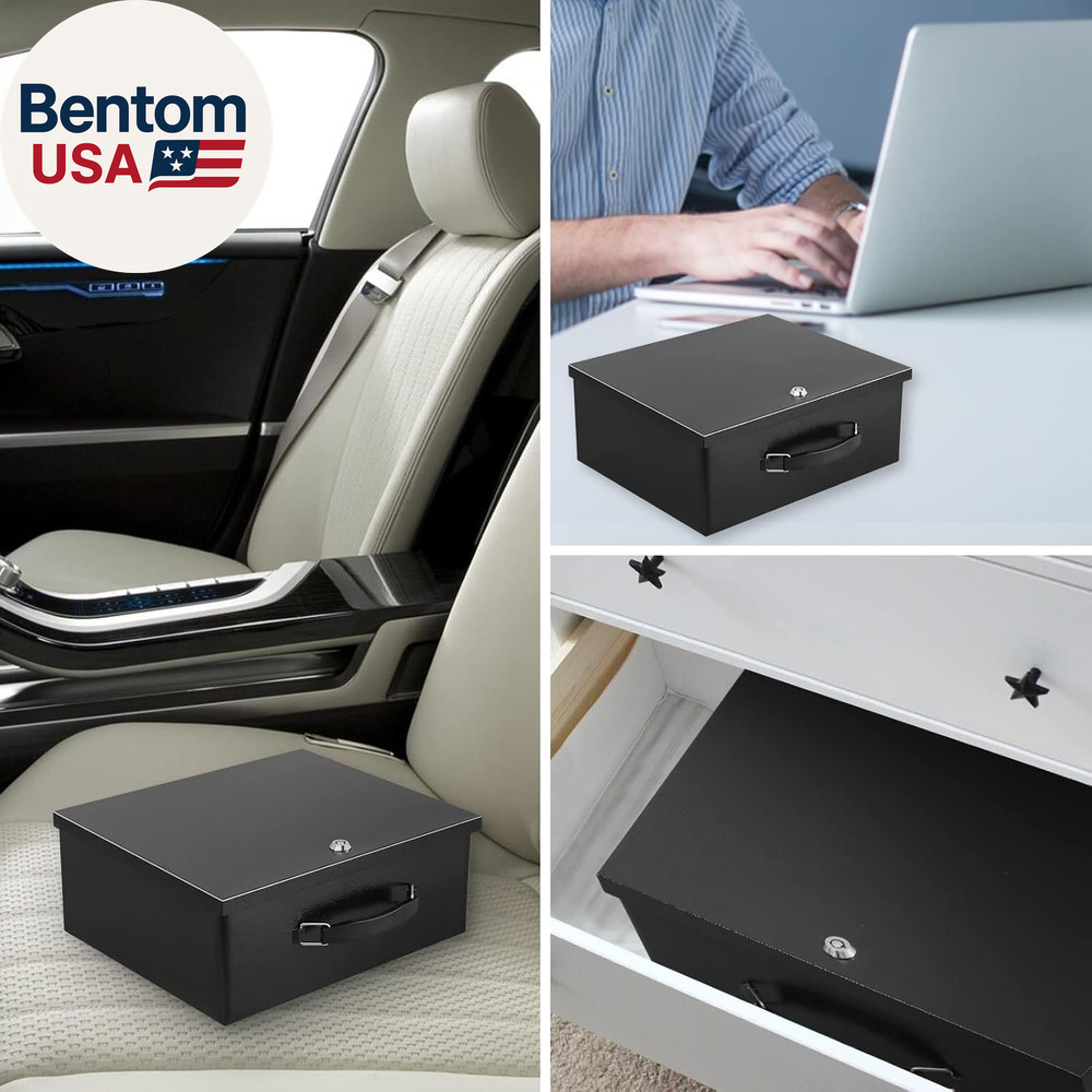 Portable Metal Safe Box with Key Lock - Fire Resistant Storage for Documents, Ca