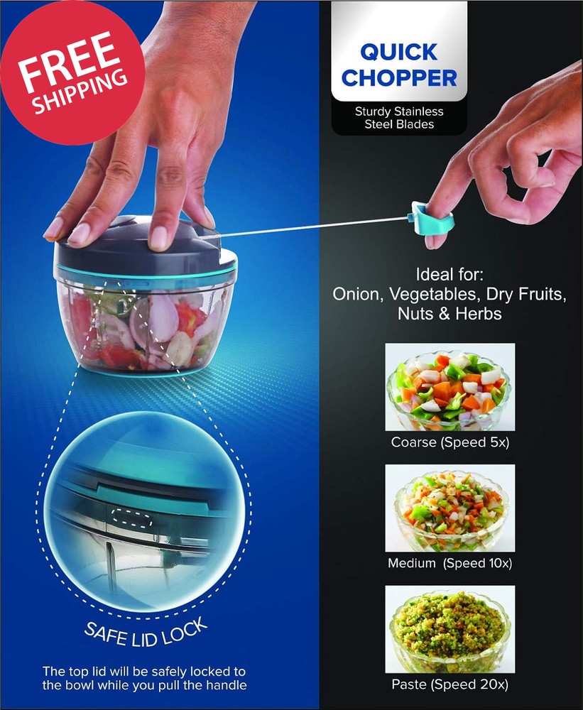 Manual Food Processor Vegetable Chopper Easy Pull Hand String Portable Kitchen