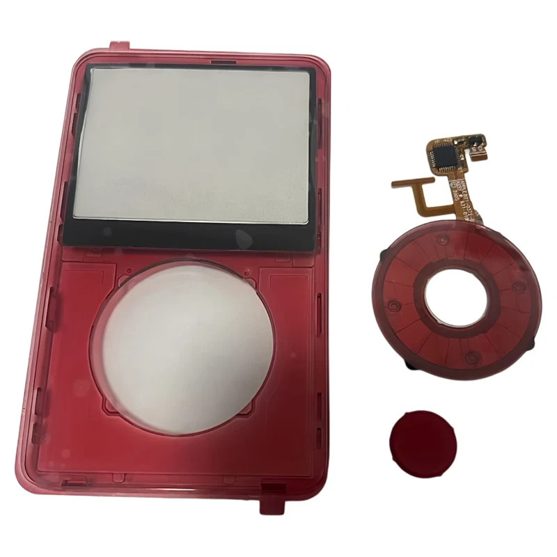 Transparent Red front cover+ Clickwheel Central Button for iPod Video 5th/5.5th