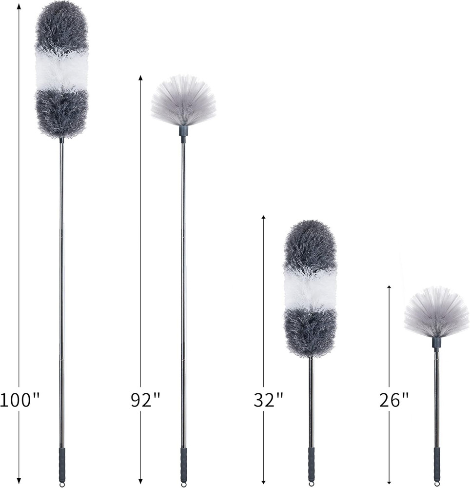 Microfiber Feather and Cobweb Duster Set, Bendable Head and 100 inches Extens...