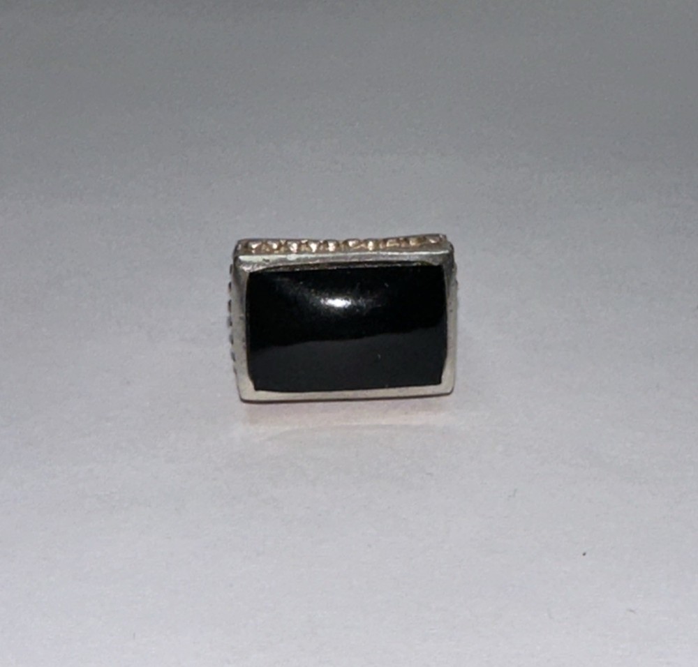 Elegant 925 Sterling Silver Square Black Stone Ring