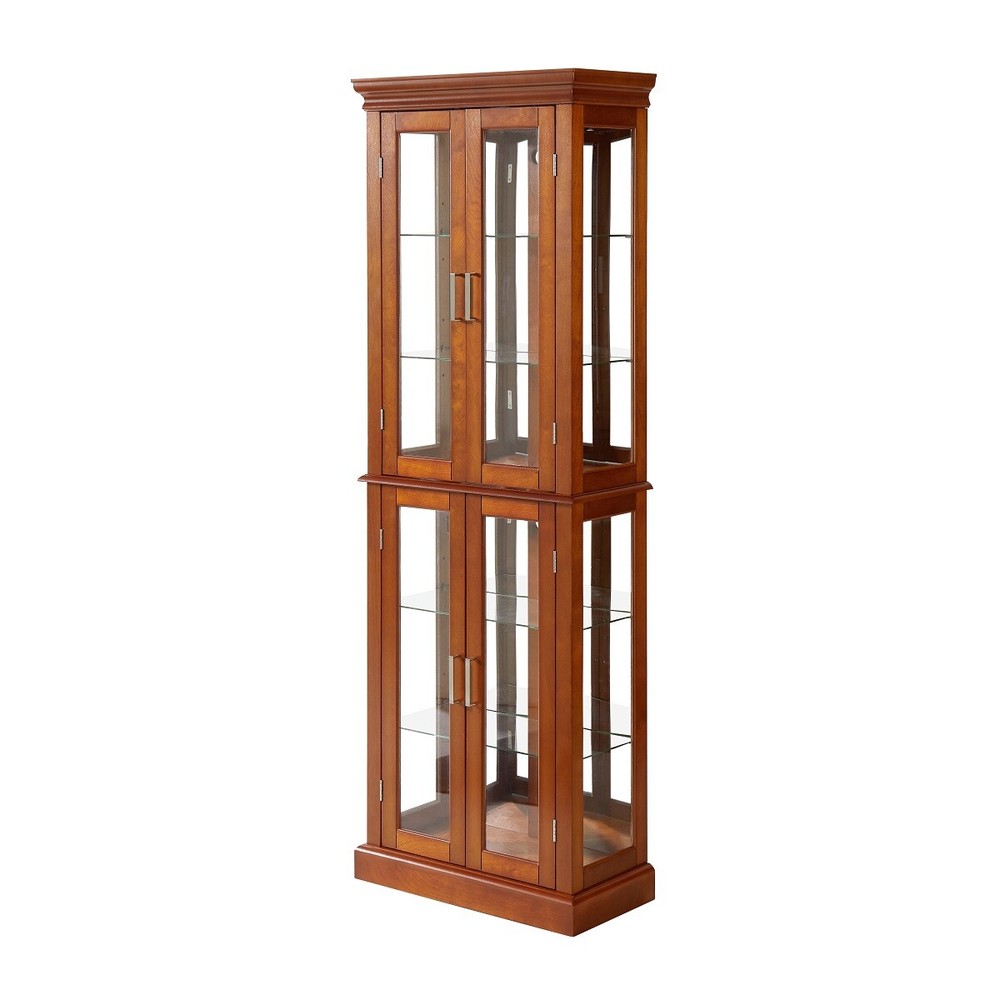 Lighted Curio Diapaly Cabinet with Adjustable Shelves and Mirrored Back Panel