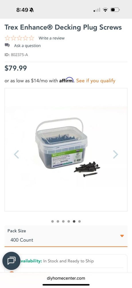 Trex Enhance Decking Plug Screws 400ct