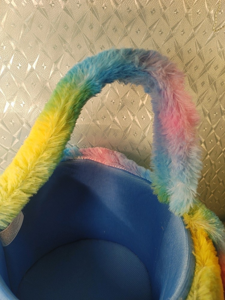Plush Multicolored Rainbow Bunny Easter Basket With Handle ADORABLE!
