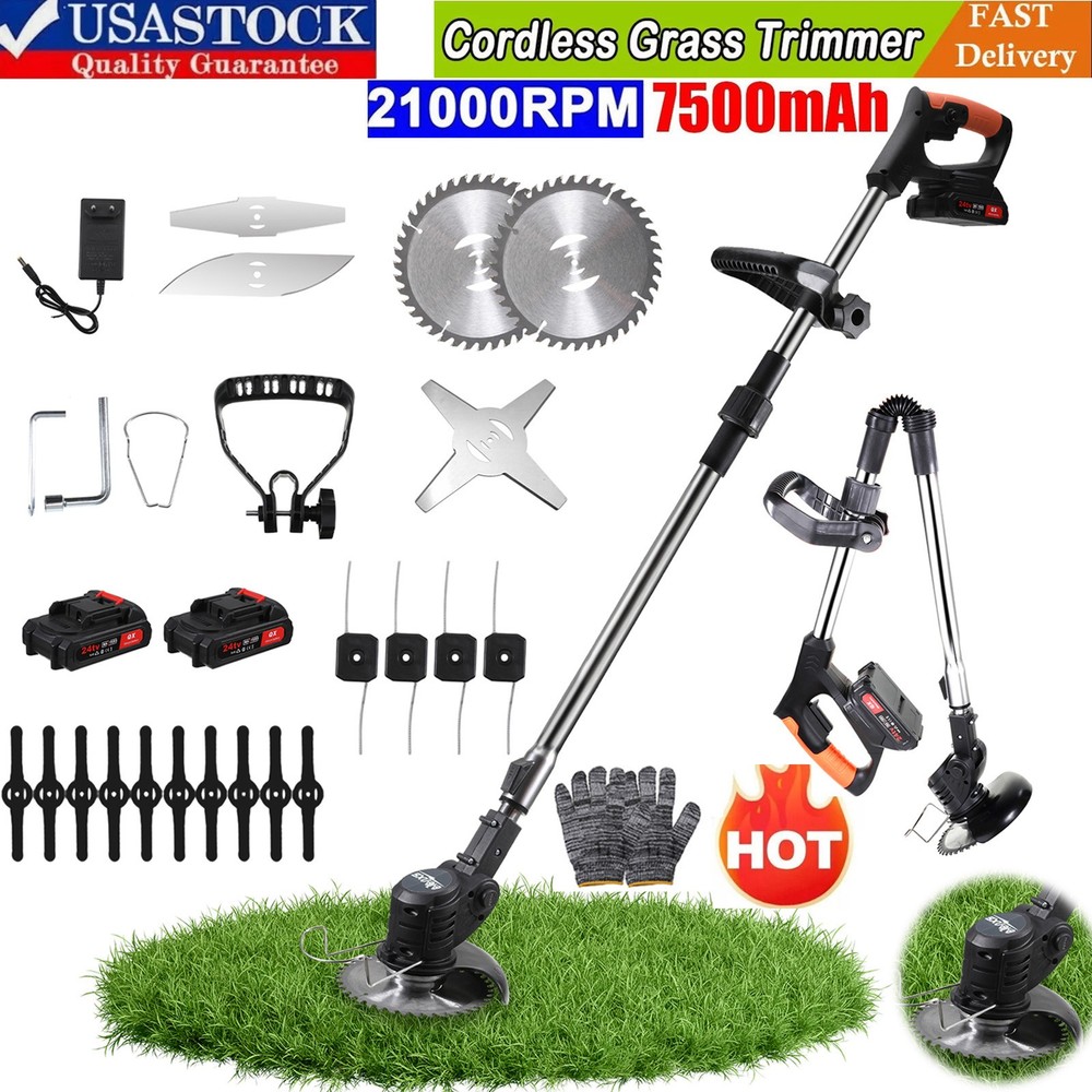 Electric Cordless Grass String Trimmer Lawn Edger Weed Wacker Cutter + 2 Battery
