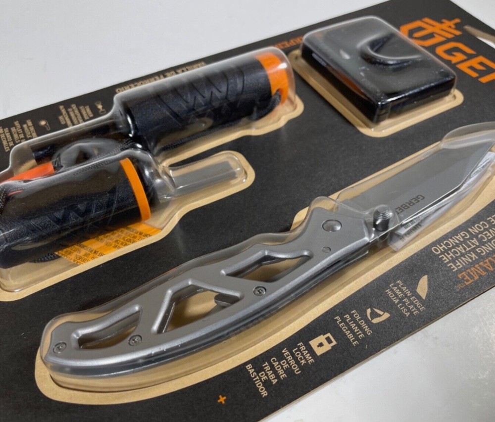 (2 PACK) GERBER Survival Set Paraframe Knife, Fire Starter, Sharpener, Whistle