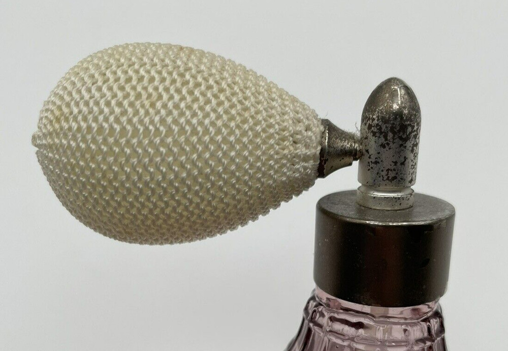 Vintage Hand Crafted Lavender Bulb Grid 5" Glass Perfume Atomizer