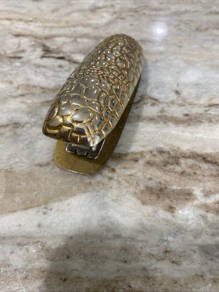 Brass Gold Tone Stapler Lizard Snake Scale Texture Vintage Works