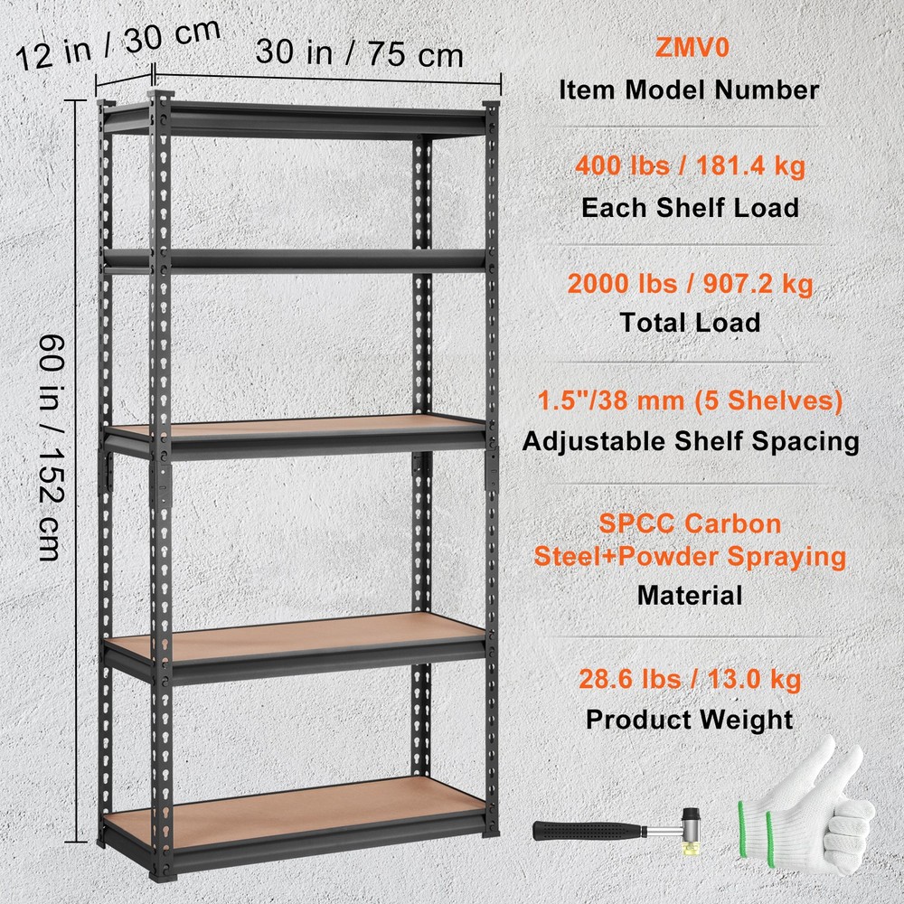 Storage Shelving Unit 5-Tier Adjustable 2000lbs Capacity Heavy Duty Garage