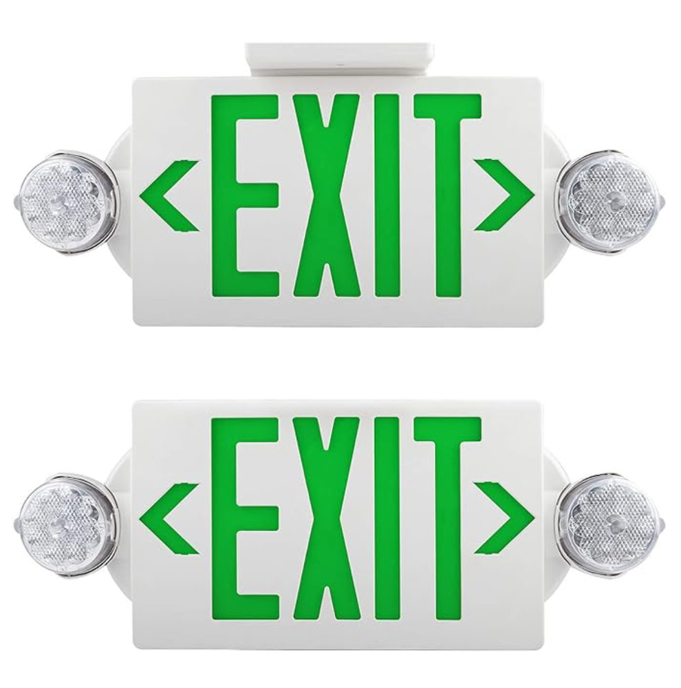 LED Green Exit Sign 2-Pack with Battery Backup, Emergency Combo Light, UL Listed