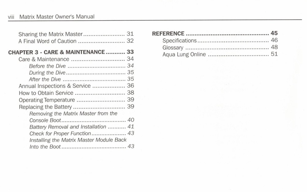 US Divers / Aqua Lung Matrix MASTER Scuba Dive Computer Printed Manual SeaBrite