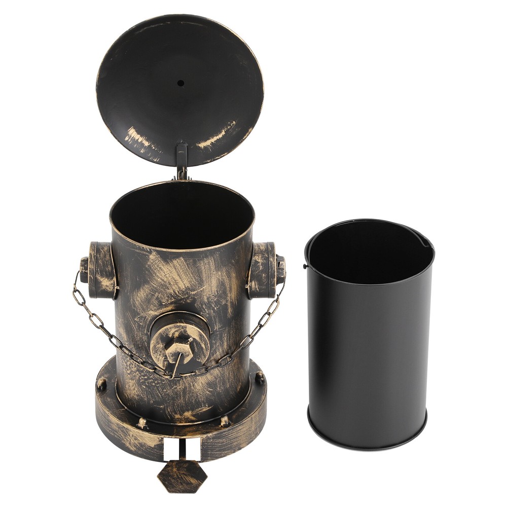 Retro Bronze Fire Hydrant Trash Can Creative Waste Bin Removable Inner Bucket