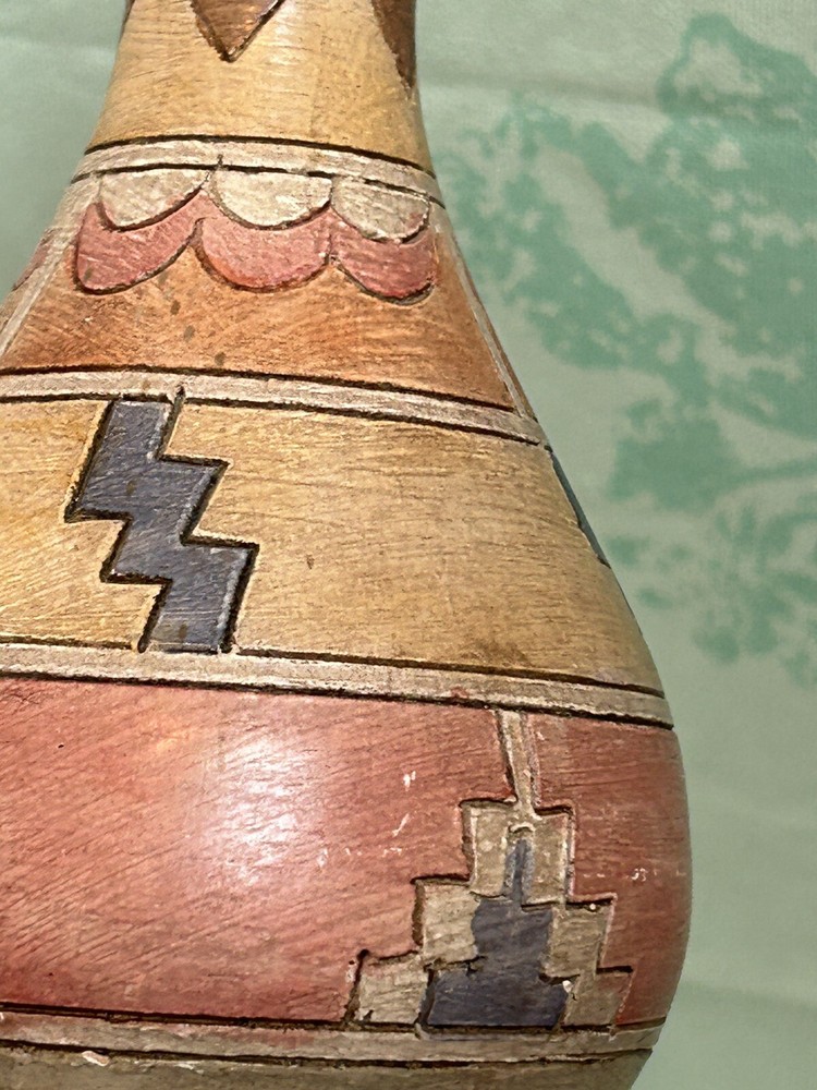 Vintage Aztec Design Pottery Bud Vase Signed