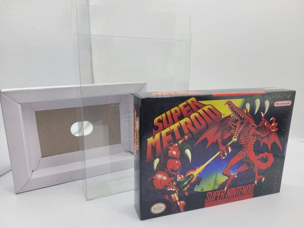 SUPER METROID SUPER SNES BOX ONLY REPLACEMNT BOX INCLUDES INSERTS + CLEAR CASE
