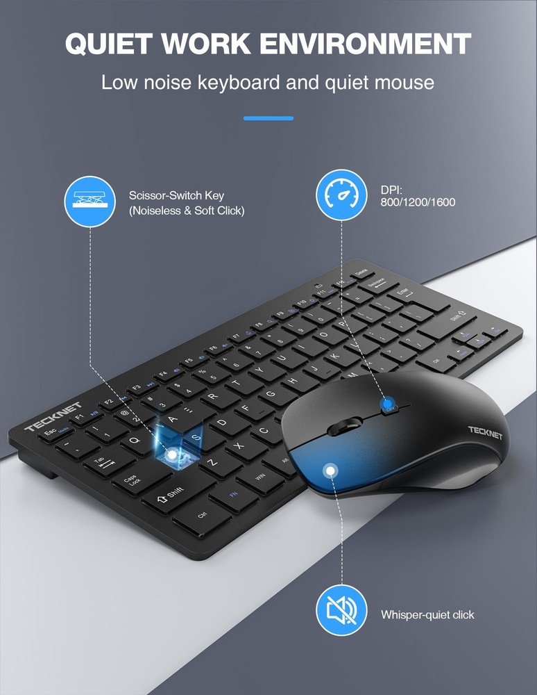 Wireless Keyboard and Mouse Combo, Mini Cordless Computer Keyboard and Mouse ...