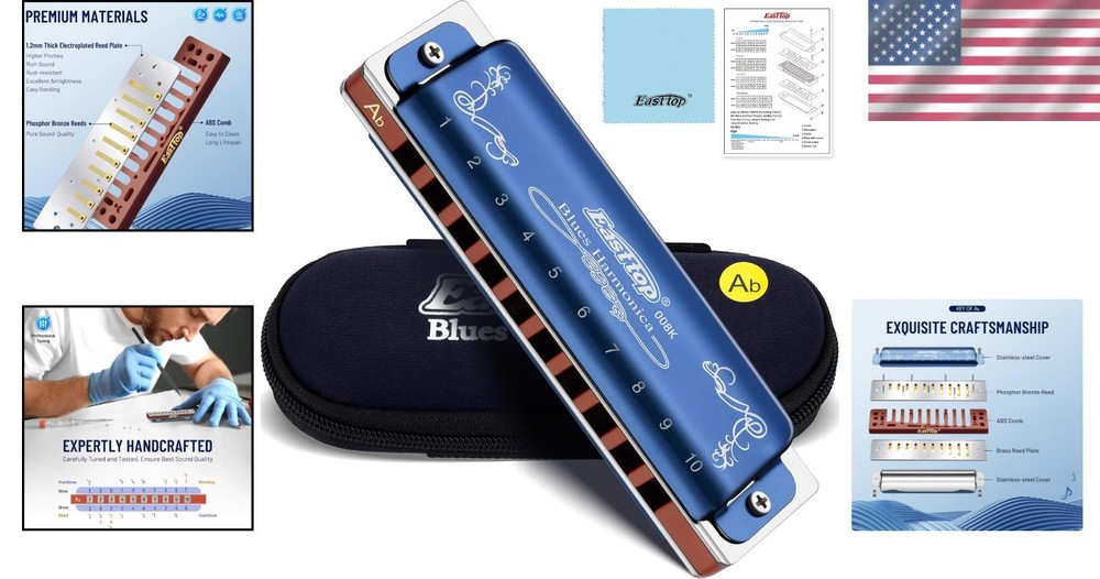 Professional Diatonic Harmonica in Ab Key with Blue Case