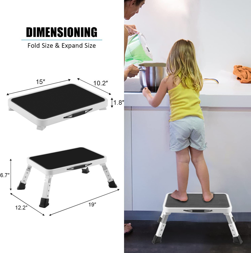 Folding Step Stool, Height-Adjustable Step Stool with Non-Slip Platform, Step La
