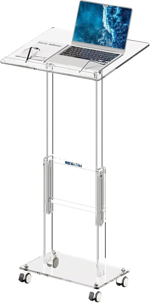 RexTact Adjustable  Acrylic Podium  49"H Rolling Lockable Wheels