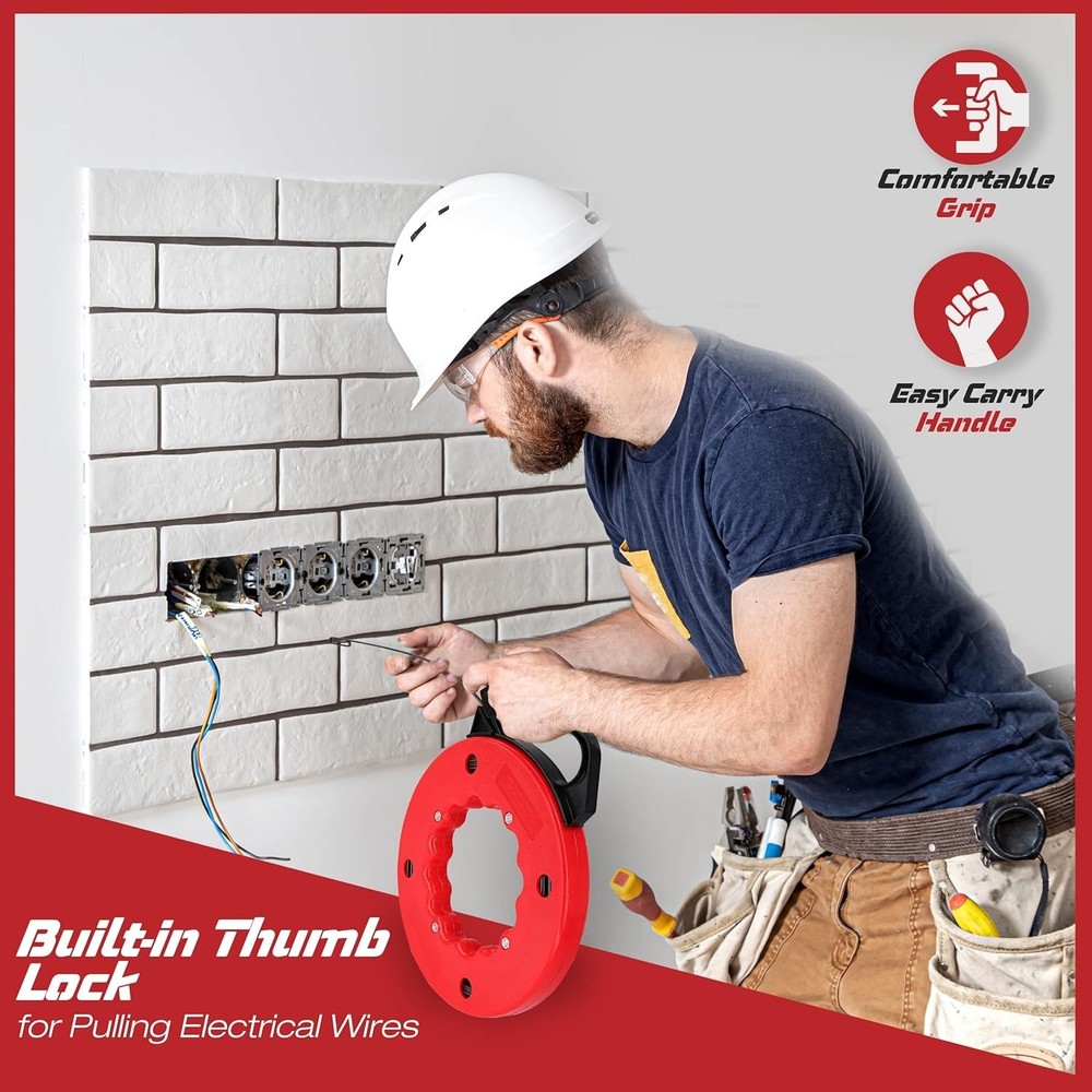 Fish Tape Wire Puller 50Ft - Easy to Use Cable Puller Tool with Double Loop Tip