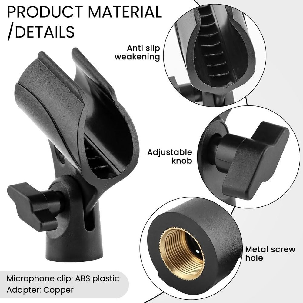 2 Pcs Adjustable Microphone Clip Stand Adapter with Metal Screws