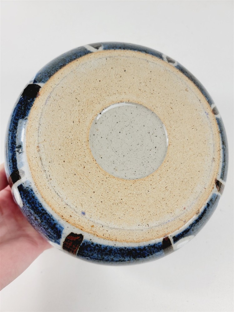 Vintage Handmade Pottery Blue Planter Bowl