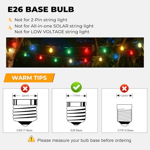 S14 Colored LED String Light Bulbs, 1W Plastic 15 Pack Multi-colored