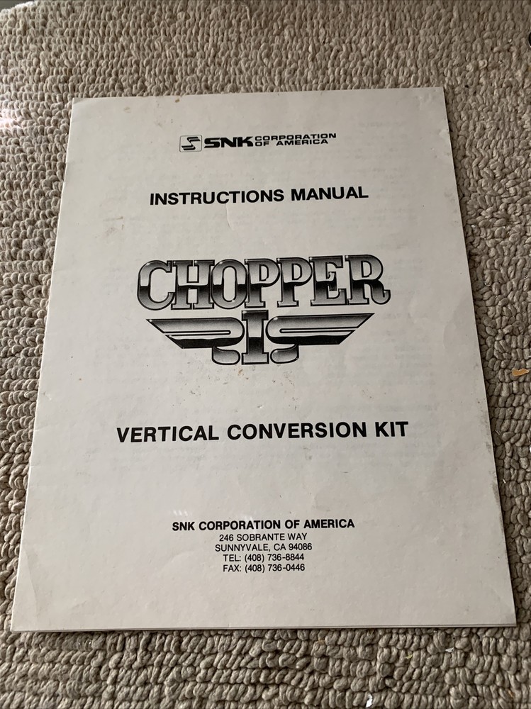 Original Chopper 1 Snk  Arcade Video game Manual