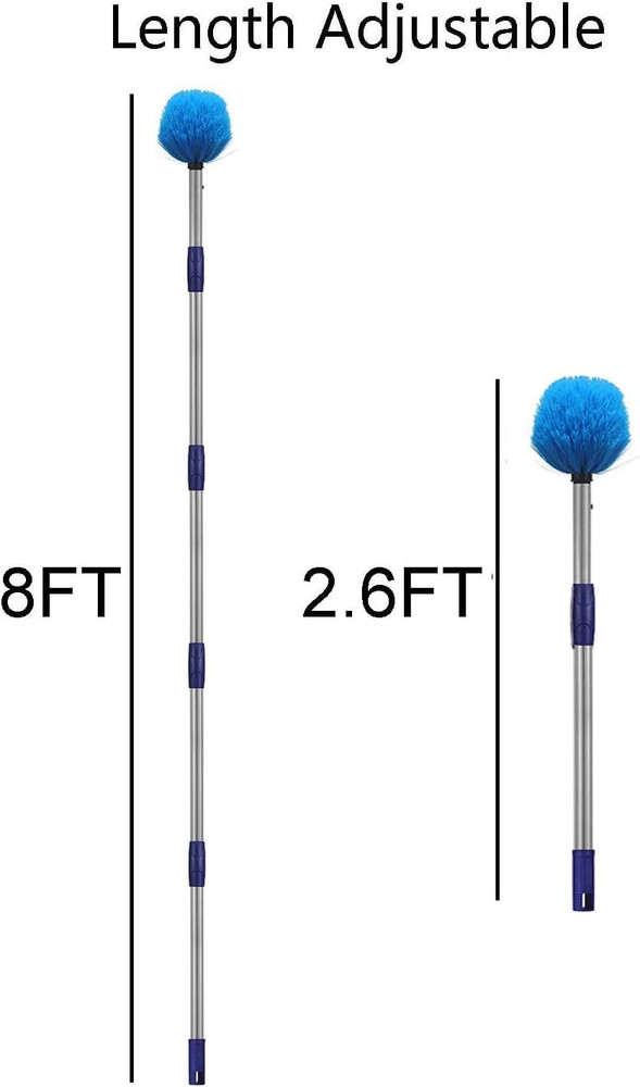 112" Long Reach Extend Handle Cobweb Duster Medium Stiff Bristle Brush Cleaning