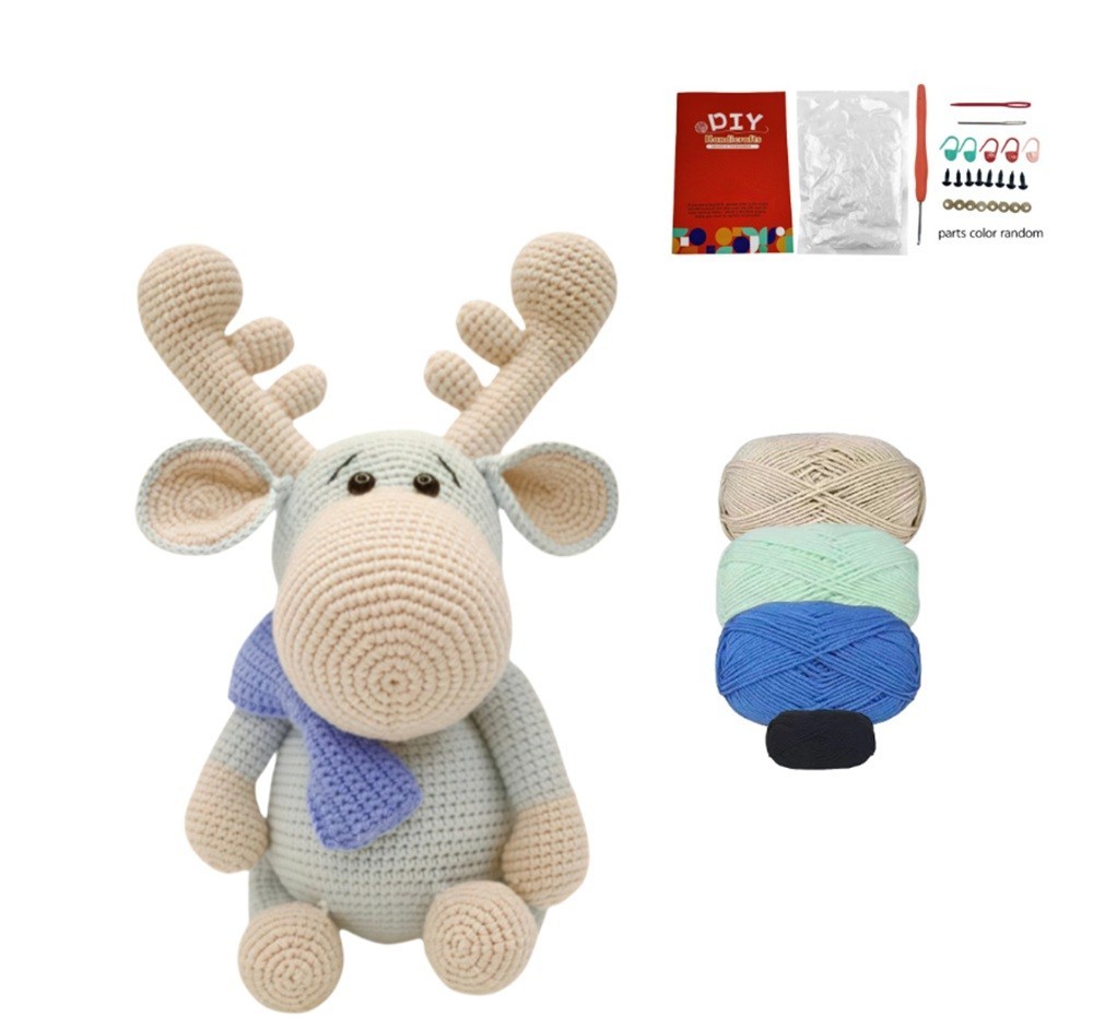 Reindeer Crochet Kit for Beginners Amigurumi DIY Set with Video Tutorial