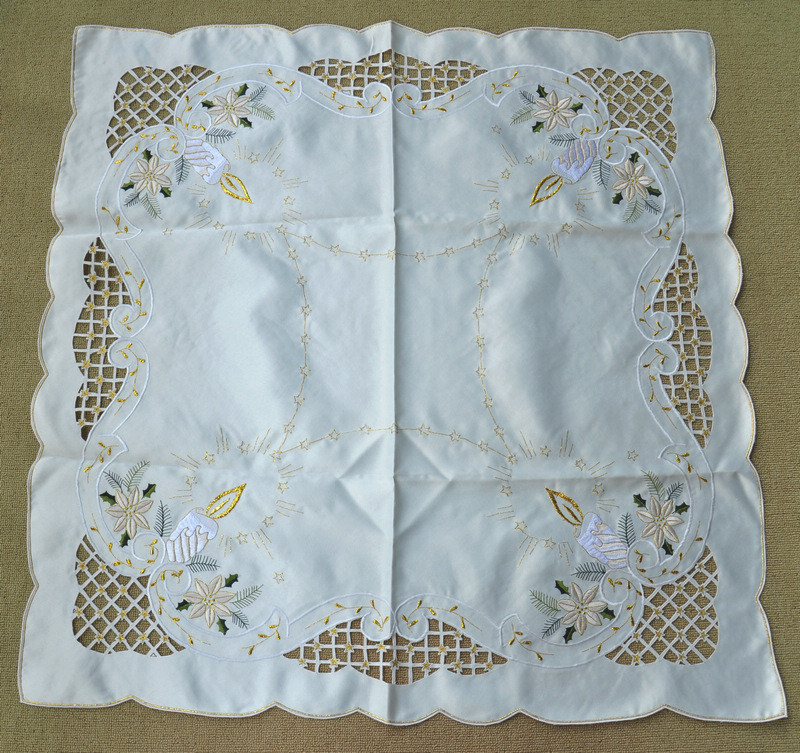 Gorgerous Ivory Embroidered Polyester Square Tablecloth Xmas 33" Cutwork