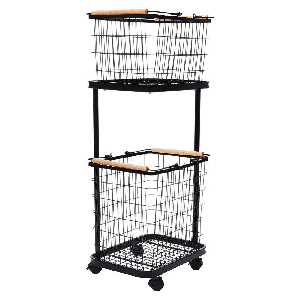 Black Metal Laundry Basket With Wheels 2-tier Laundry Basket Rectangular Iron