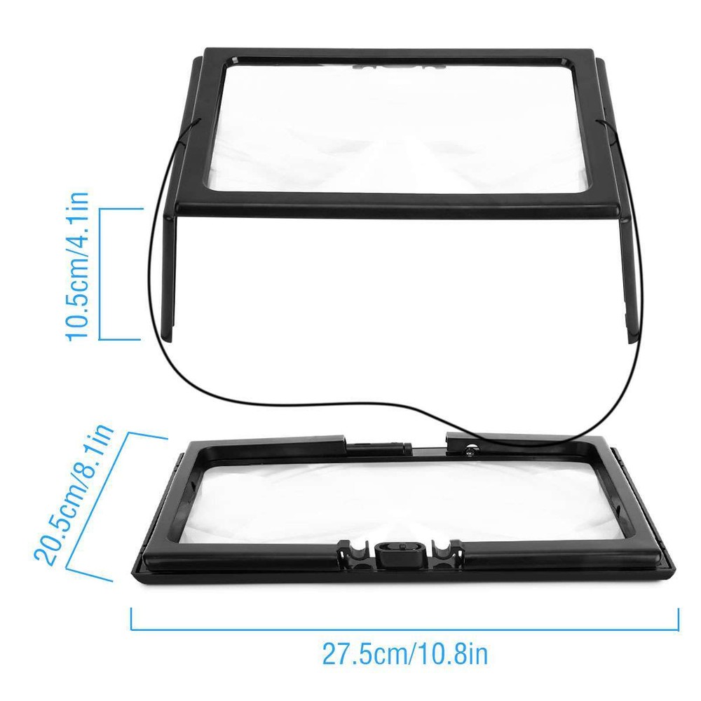 Hands-Free Magnifying Glass Large Full-Page Rectangular 3X Magnifier LED Lighted
