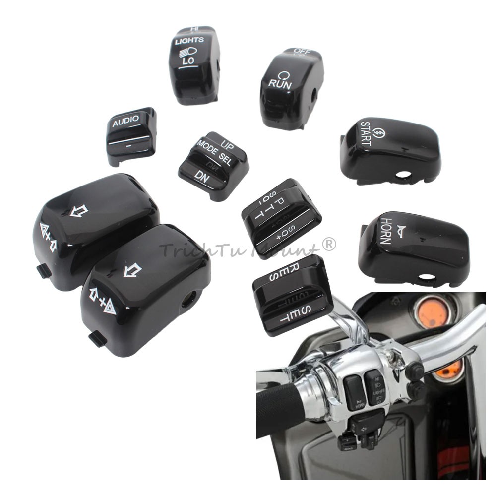 Black Hand Control Switch Button Caps For Harley Electra Glide FLHTCU 1996-2013