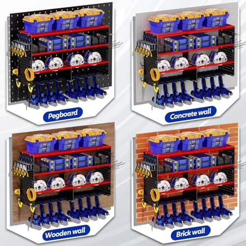 Large Power Tool Organizer Wall Mount, 4 Layer Storage Rack with 8 Drill