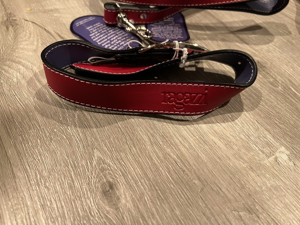 Red Ragazzi leather leash and collar set.