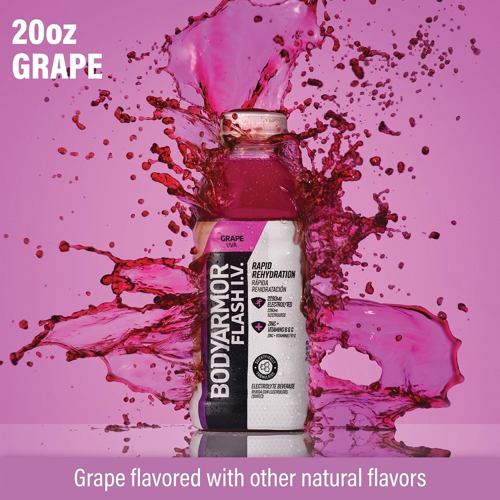 BODYARMOR Flash I.V. Electrolyte Beverage Grape Hydration Drink 20oz 24 pack
