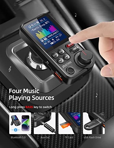 Bluetooth FM Transmitter for Car, 1.8" Color Screen Strong Mic Bluetooth Black