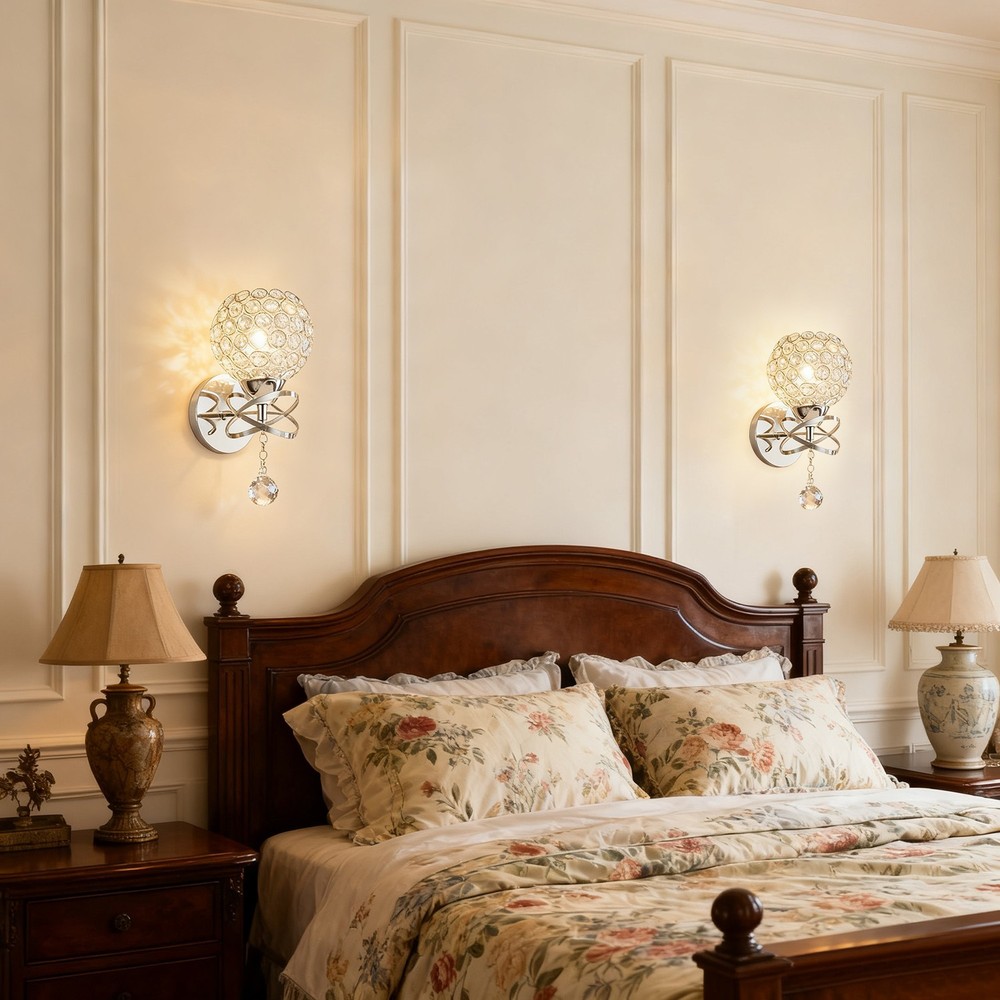 4-Pack Silver Crystal Wall Sconces – E26 Hardwired Modern Wall Lights