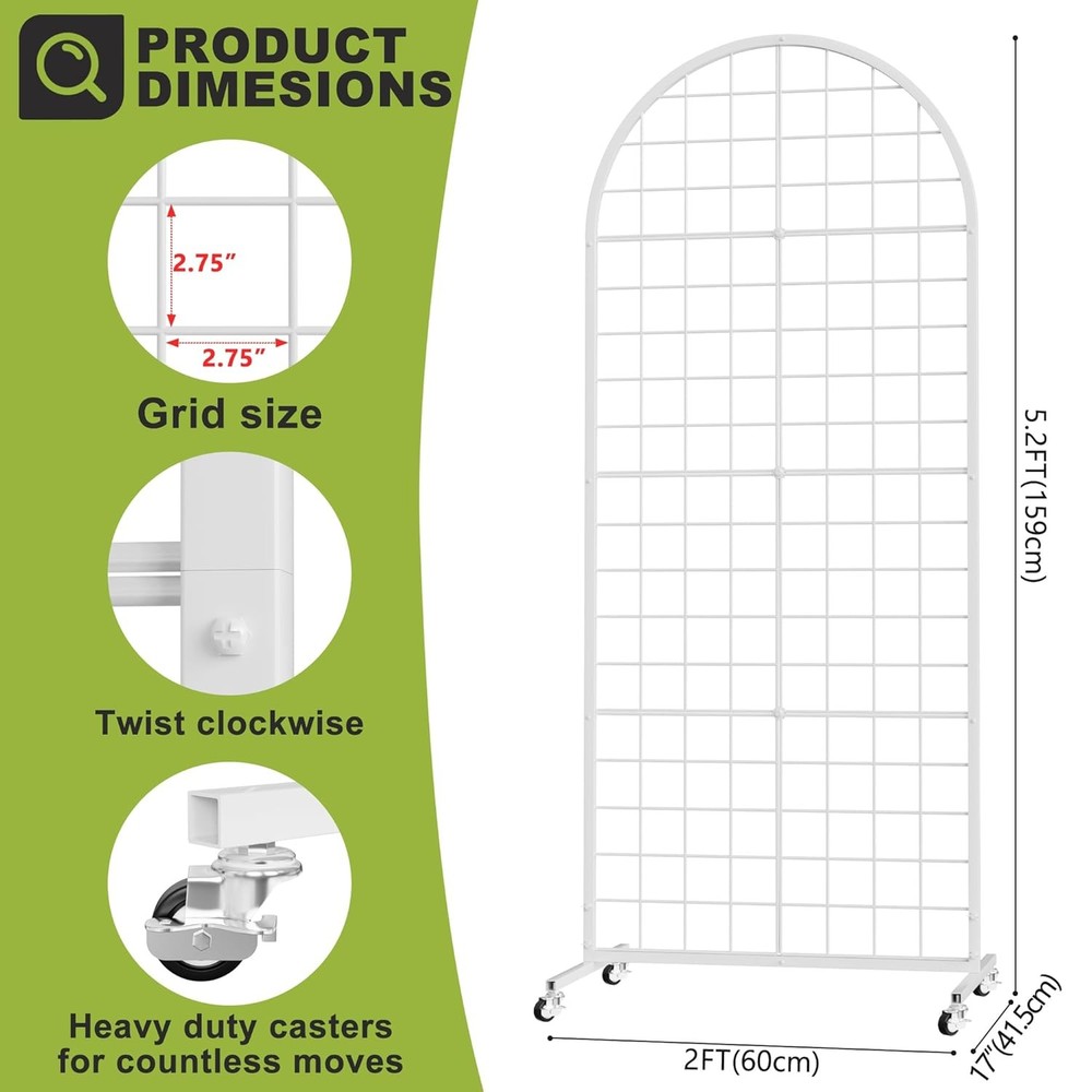Grid Wall Panel 1PCS Display Stand 2' x 5.2' FT White Grid Wall Panels Movable R
