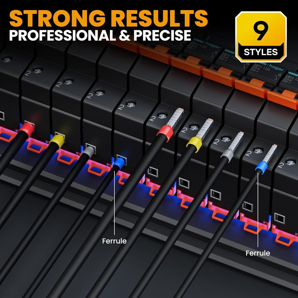 Versatile Electrical Crimping Tool Kit with Tinned Copper Ferrules - 9 Sizes