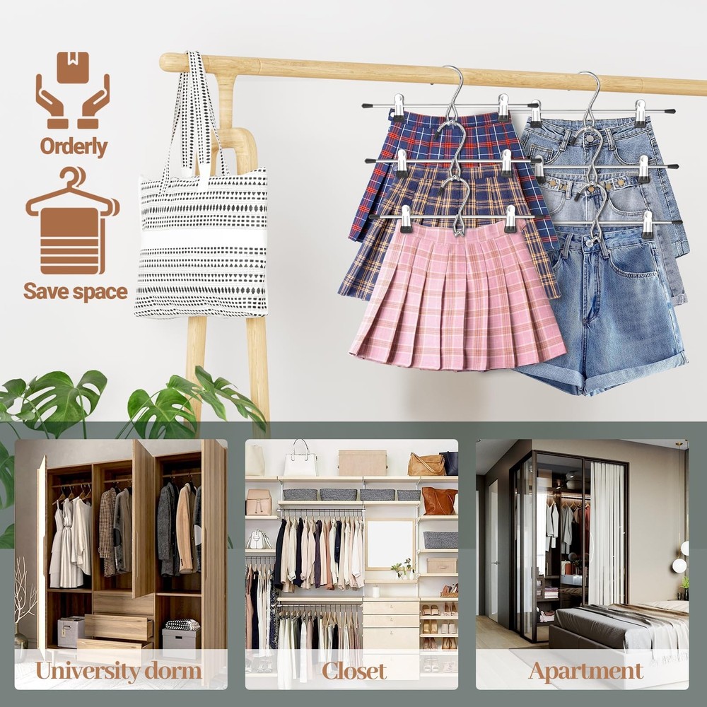 Pants Hangers Space Saving,Stackable Skirt Hangers with Clips, Hanging Closet...