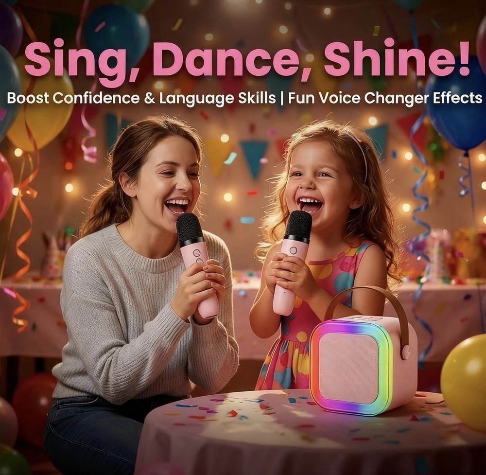 Mini Karaoke Machine Portable Bluetooth Karaoke Speaker with 2 Wireless Mics