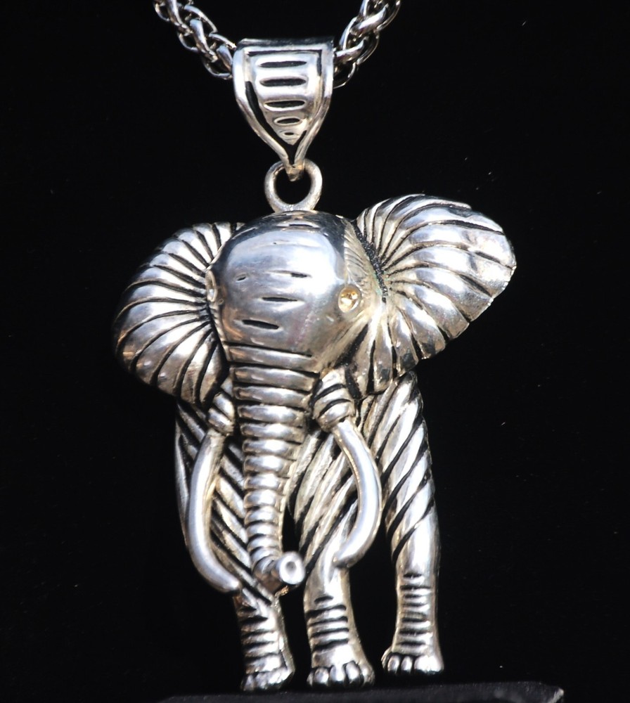Ex-Large Silver Tone Elephant Necklace
