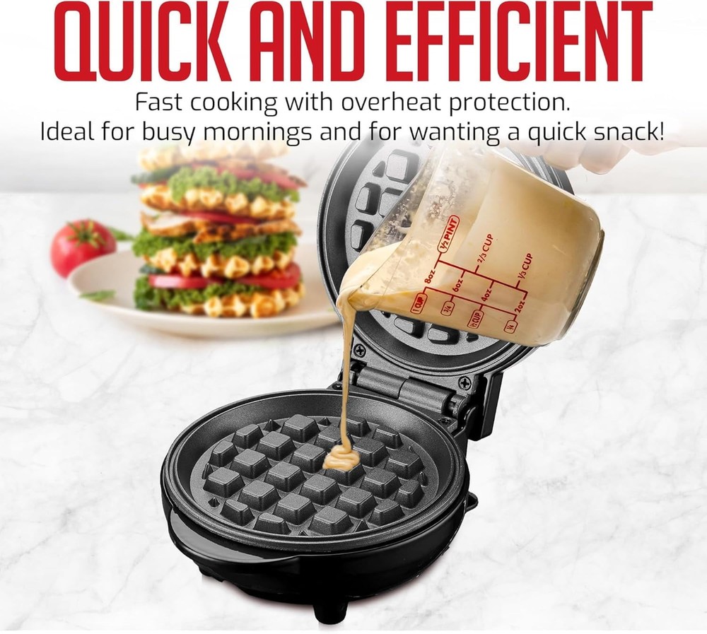 Mini Waffle Maker Machine 4-Inch Chaffle Mold W/ Non-Stick Surface 550W Quick