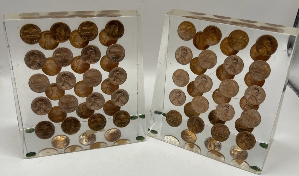 Vintage Lucite Penny Bookends