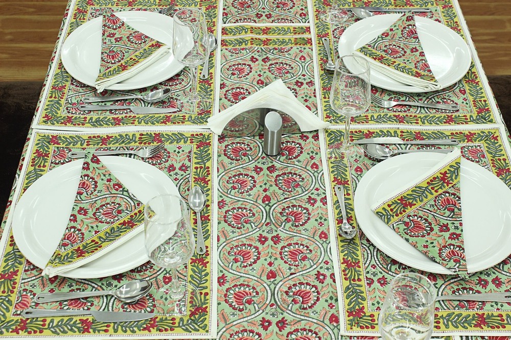 Block Printed Tablecloth, Boho Cotton Table Cover, Dinning & Kitchen Tablecloths