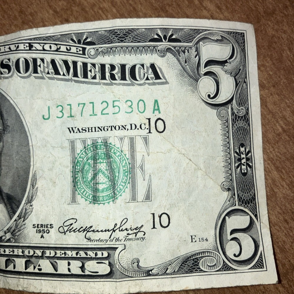 1950 Series Error Cut $5 Five Dollar Federal Reserve Note Off Center 2 Errors!!!