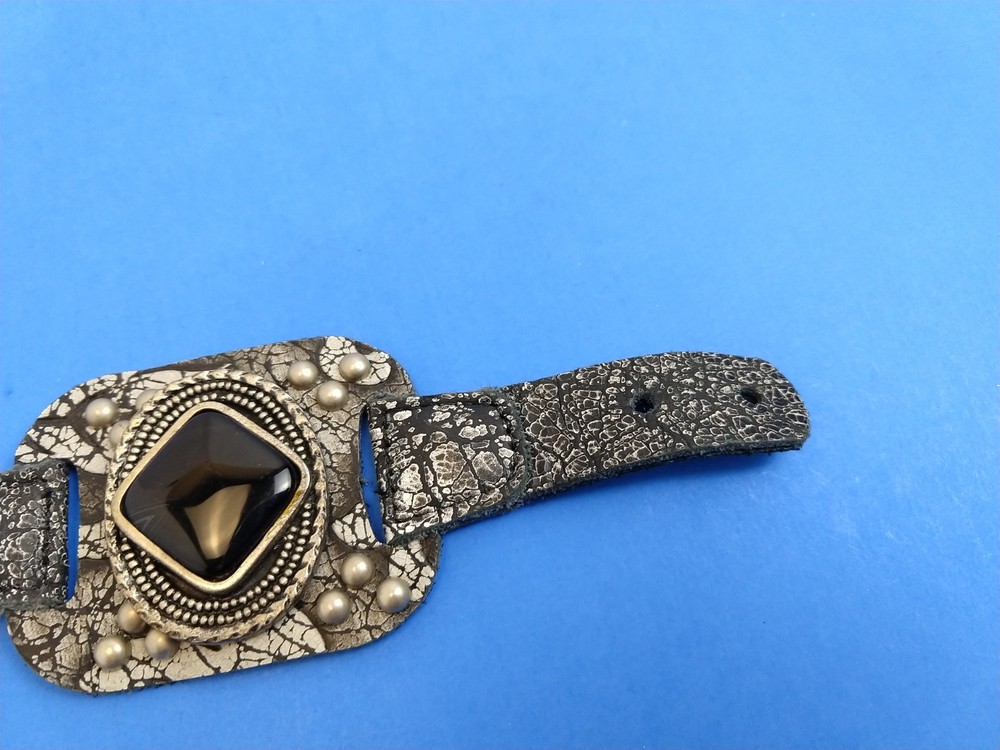 Vintage Black Stone Snap Back Fabric Bracelet Statement Piece